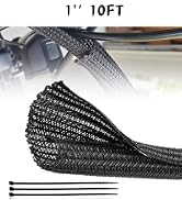 RED WOLF 10 Feet - 1 Inch Braided Wire Cable Sleeve Split Wiring Loom Tube Flexible Self-Wrap for...