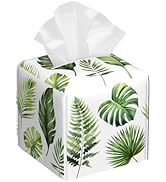 Green Tropical Leaves Tissue Box Cover Square,Watercolor Plant Palm Leaves Tissue Box Holder Wate...