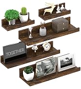 Giftgarden Wall Mounted Floating Shelves Set of 5, Rustic Wood Wall Shelves for Bathroom, Bedroom...