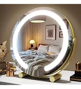 ROLOVE Aesthetic Gold Vanity Mirror with Soft Lights, 12 Inch Standard 1X View, 3-Color Dimma...