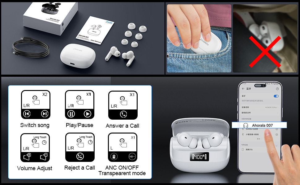 The operation and connection of this wireless earphone.