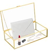 NATGAI Vintage Glass Jewelry Box with Hinged Lid, Elegant Gold Card Box, Clear Rectangle Display ...