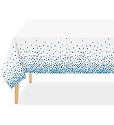 QIKSION 3 Pack White and Blue Dot Plastic Tablecloth, Waterproof Disposable Party Table Cloths fo...