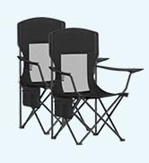 SONGMICS 2 Pack Breathable Camping Chairs, 330 lb Capacity Foldable Outdoor Chairs, High Back, Ad...