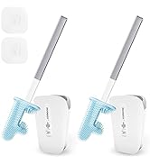 BOOMJOY Silicone Toilet Brush with Holder 2 Packs, Flexible Toilet Bowl Brush with Under-Rim Clea...
