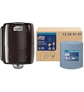 Tork Centerfeed Roll Dispenser Red and Smoke - W2 + Refill - Industrial Wiper Blue, 2 x 375 Sheets