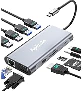 USB C HUB, USB C Adapter 11 in 1 Dongle with 4K HDMI, VGA, Type C PD, USB3.0, RJ45 Ethernet, SD/T...