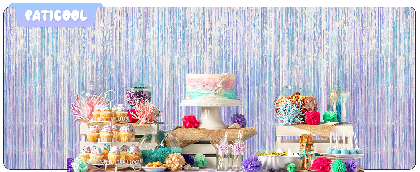 Iridescent Tinsel Backdrop for Girls Birthday Decorations
