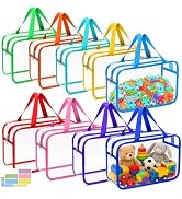 9 Packs 9 Colors Waterproof Toy Storage Bags, 11.8x8.7x4In Large Clear PVC Toy Organizer Bag with...