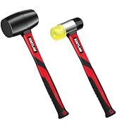 KRETLAW Hammer Set, 16oz Rubber Mallet Hammer & 35 mm Double-Faced Soft Mallet with Fiberglass Ha...