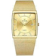 Men Watch Classic Analog Quartz Date Stainless Steel Milanese Mesh Band Ultra-Thin Rectangle Dial...