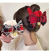 Brinie Christmas Hair Claw Clips Red Fluffy Plush Hair Clips Bowknot Hair Clip Bell Hair Claw Cla...