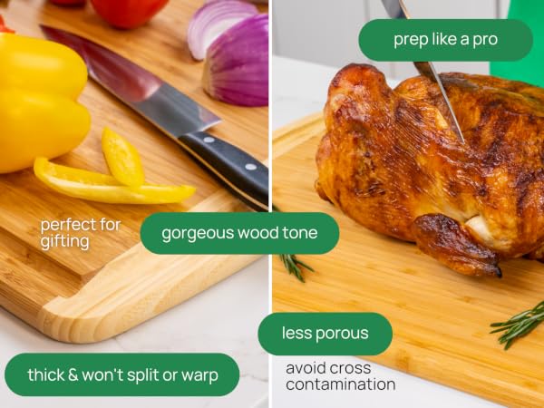 Chopping block non toxic cutting board bamboo kitchen work surface with lip juice groove cover