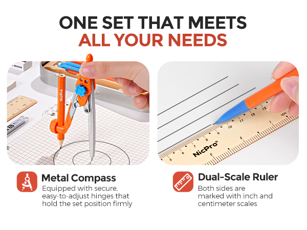Nicpro 17 PCS Compass Geometry Set for Students