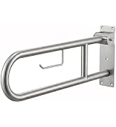 VANNSOO 24" Flip Up Grab Bar, 304 Brushed Stainless Steel Toilet Handrail | with Paper Holder ADA...