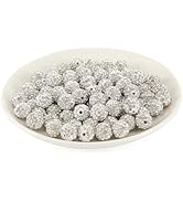 Weebee 100pcs 10mm Rhinestone Beads White Clay Beads Polymer Crystal Beads Clay Pave Disco Ball B...