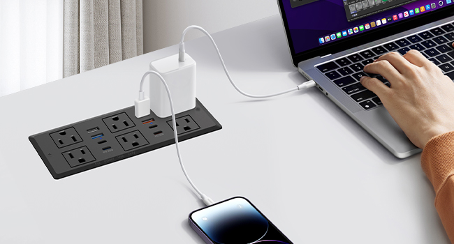 recessed power strip with wide-space outlets