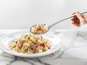 The wide, sturdy spoon is perfect for serving fried rice, quinoa, and risotto stylishly.