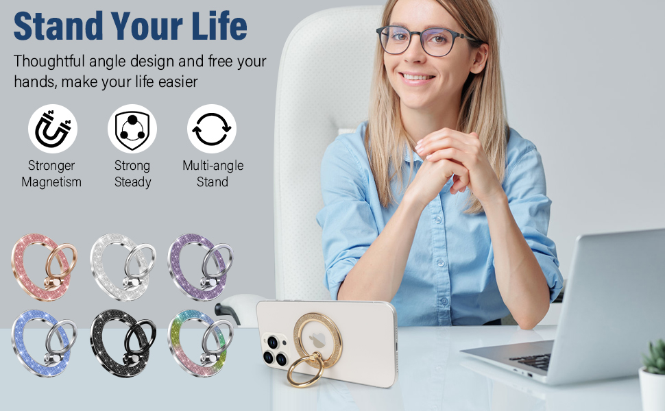 Glitter Magnet Finger Ring Grip Stand