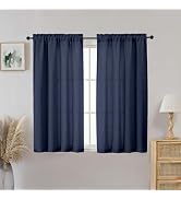 Aiyufeng Navy Blue Curtains 54 inch Length 2 Panels Set,Light Filtering Soft Faux Linen Textured ...