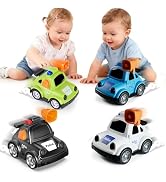 YEHOSHUN Cartoon Police Car Push and Go Inertia Toys for Toddlers 1-3, Friction Powered Race Vehi...
