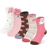 GENTABY 5 Pairs Girls Socks, Thick Thermal Warm Cotton Winter Cozy Crew Socks for Kids Aged 1-12