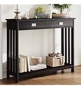 ChooChoo Black Entryway Table with Drawer, Narrow Console Table, Sofa Table with Storage Shelf fo...