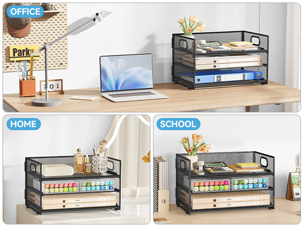different scenarios for 3 tier mesh paper organizer