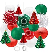 Christmas Paper Lanterns Decoration,19PCS Red Green Lanterns Handmade With Tape and String, Fans,...