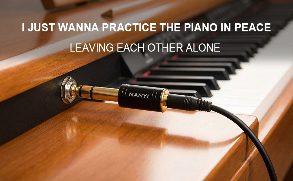 Piano/keyboard: 3.5mm aux cable connected to 1/4 "headphone jack for silent practice