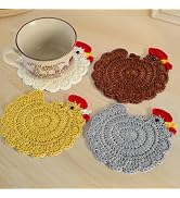 Handmade Crochet Chicken Coasters Set of 4, Mom, Stuffed Animal-Themed Drink Coasters, Cute Desk ...