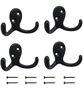 Kruodop 4 Pack Wall Hooks Wall Mounted Coat Hooks for Hanging Heavy Duty, Black Towel Hooks, Meta...