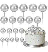 ASTARON 20 Pcs Ball Cake Topper Decorations Mini Balloons Cake Topper Sticks Silver Balls Cake Pi...