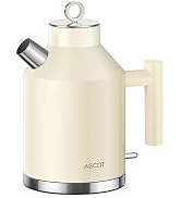 ASCOT Electric Kettle, 1.5L Stainless Steel Interior, 1500W, Cream | 1500W Fast Boil, Plastic Fre...