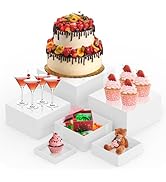 CHONOVO Buffet Risers Set of 6 Food Display Risers for Party, White Dessert Stands, Acrylic Cube ...
