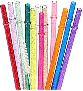 Dakoufish 11 Inch Reusable Tritan Plastic Straws,Replacement Glitter Sparkle Drinking Straws for ...