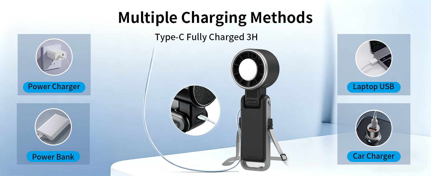 Multiple Charging Methods/Power Charger/Laptop USB/Power Bank/Car Charger