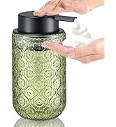 zuxzmj Glass Foaming Hand Soap Dispenser Green Embossed Thick Bottle with Matte Black Pump Refill...