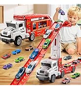 XINNOVEL Toddler Car Truck Toys for 3 4 5 6 7 8 Years Old Boys, Transporter Truck Toy Track Set w...