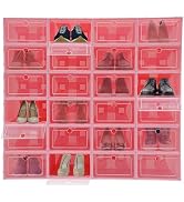 KeruRome 24 Pack Clear Shoe Boxes Stackable, Shoe Storage Boxes Organizers, Clear Plastic Stackab...