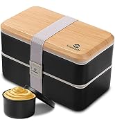 Sinnsally Bento Box Adult Lunch Box with Compartments for Women & Men,(47oz)Stackable Japanese Be...
