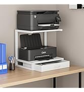 YAOHUOO 2-Tier Desktop Printer Stand with Fabric Drawer, Prtiner Table with Storage Shelf, Desk O...