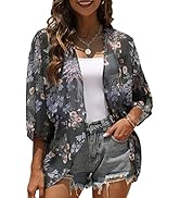 FaroDor Women's Short Sleeve Floral Kimono Cardigan Chiffon Loose Beach Wear Cover Up Tops