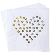 CLOVER 3-Ply Gold Foil Luncheon Napkins 6.5" x 6.5" – Lucky Four Leaf Clover Heart Pattern – Thic...