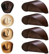Cowboy Hat Holder Rack for Wall, 4 Pack Hat Hooks with Non-Damage Brim Design, Rustic Wood Hats H...