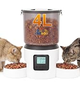 Automatic Cat Feeders 4L Timed Cat Dry Food Dispenser Double Bowl Auto Pet Feeder for 2 Cats and ...