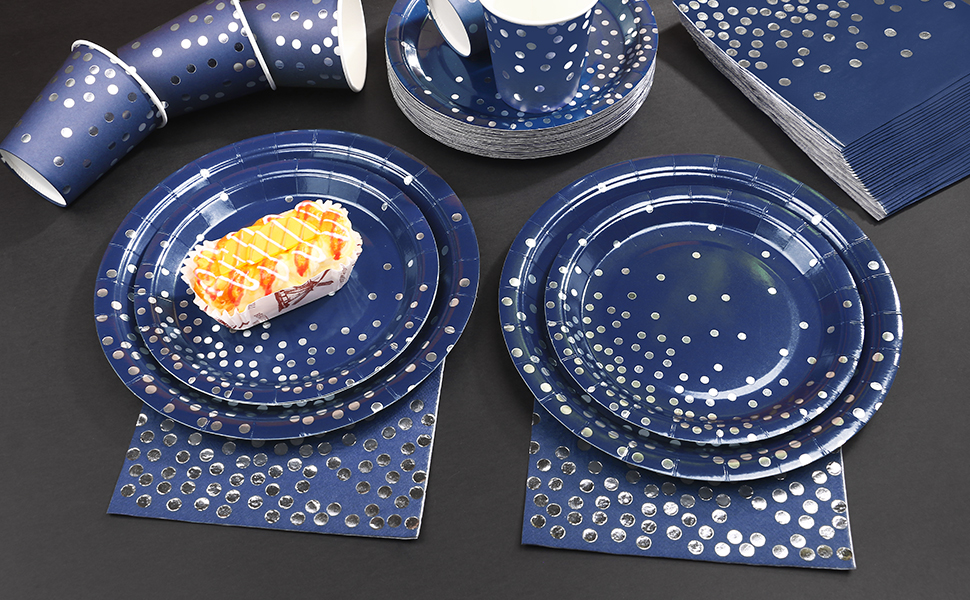 navy party paltes and napkins