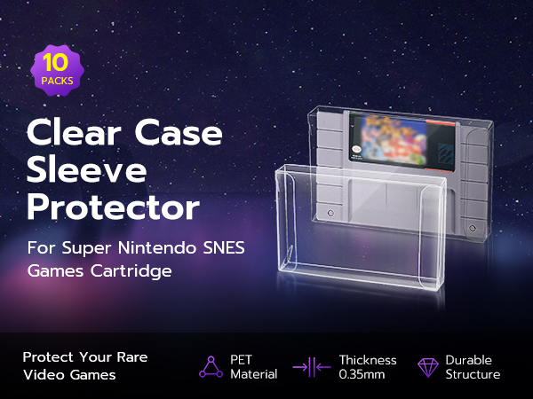 Clear Case Sleeve Protector for Super Nintendo SNES Games Cartridge