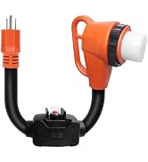 Gociean Overload Protection RV 50 Amp to 110 Adapter Cord with Circuit Breaker, 15 Amp/20 Amp Hou...