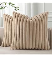 Pallene Faux Fur Plush Throw Pillow Covers 18x18 Set of 2, Luxury Soft Fluffy Striped Decorative ...